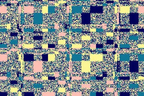 Chaotic glitch background with overlapping stripes and fragmented blocks. T.. Illustrazione stock