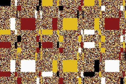 Chaotic glitch background with overlapping stripes and scattered squares. R.. Stock Illustration
