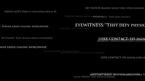 Chaotic Kinetic Typography of Alien Invasion News Headlines and Global Видео 333465406