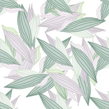 Chaotic linear leaves shape seamless pattern. Doodle leaf elements. Hand draw Stock Illustration