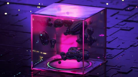 Chaotic liquid in zero gravity space seamless loop 3D render animation Stock Footage 161145566