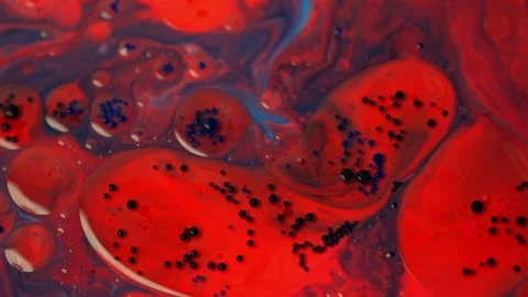 Chaotic Motion of Bright Acrylic Paint and Oil - Macro Bubble Structures Stock Footage 278314879