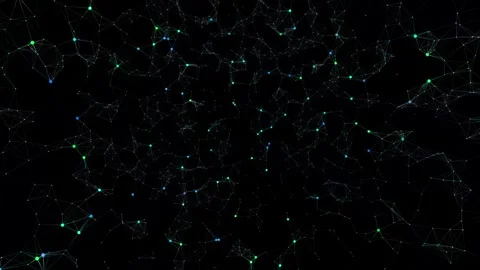Chaotic movement of abstract coloured molecules on a black background. Seamless Stock Footage 241728072