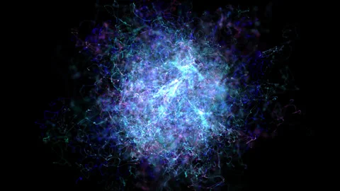 Chaotic movement of bright glowing blue lines on black background Stock Footage 283971675