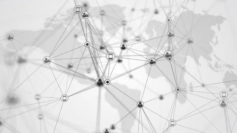 Chaotic movement of icons of Internet users and gadgets connected lines Stock Footage 236586351