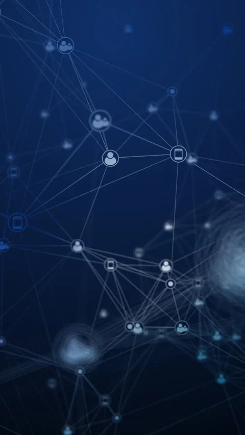Chaotic movement of icons of Internet users and gadgets connected by lines Stock Footage 303923300