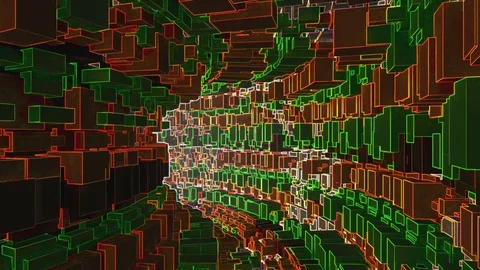 Chaotic Neon Cubes Tunnel Stock Footage 74191824