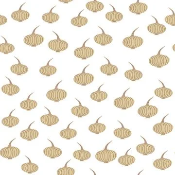 Chaotic onion seamless pattern on dots background. Onion bulb vegetable wallp Stock Illustration