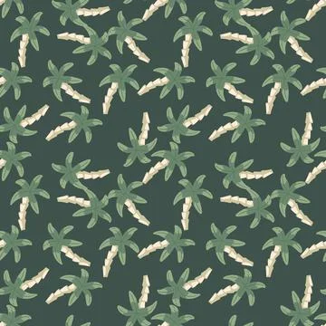 Chaotic palm tree seamless pattern on green background. Simple tropical wallp Stock Illustration