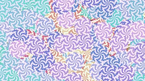 Chaotic pattern of overlapping circles with jagged pastel lines Stock Illustration