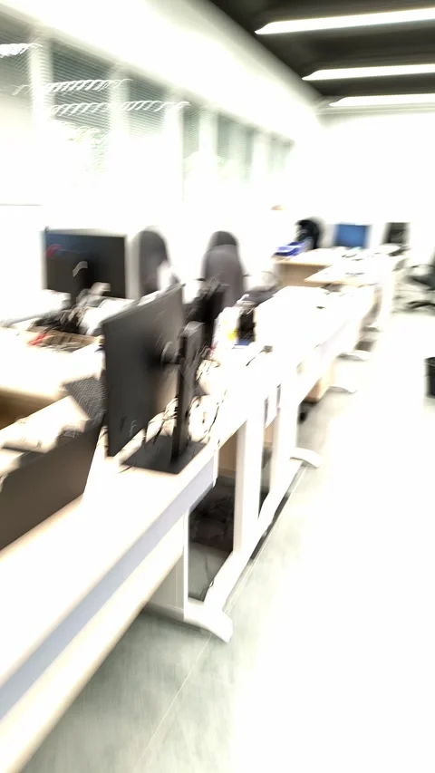 Chaotic POV of empty office. Vertical video. Stock Footage 285184074