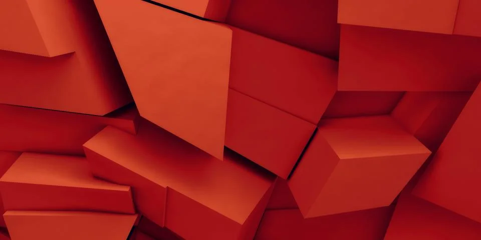 Chaotic red polygonal blocks pattern, 3d Stock Illustration