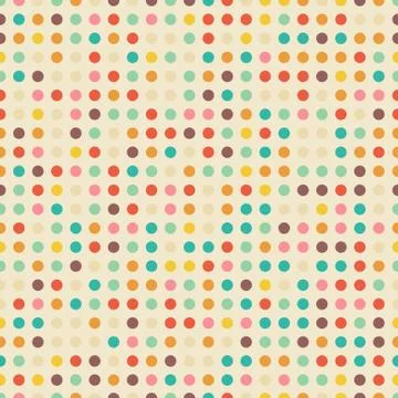 Chaotic seamless pattern of multicolored circles on beige background Illustrazione stock