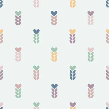 Chaotic seamless pattern of multicolored spikelets and hearts Stock Illustration