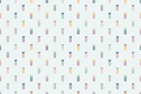 Chaotic seamless pattern of multicolored spikelets and hearts Stock Illustration