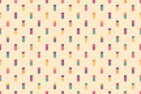Chaotic seamless pattern of multicolored spikelets and hearts Stock Illustration