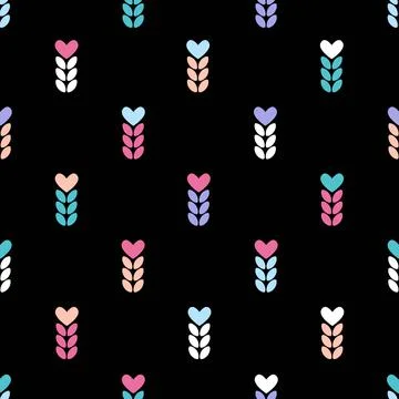 Chaotic seamless pattern of multicolored spikelets and hearts Stock Illustration