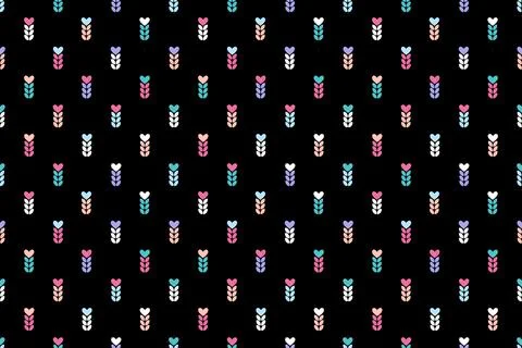 Chaotic seamless pattern of multicolored spikelets and hearts Stock Illustration