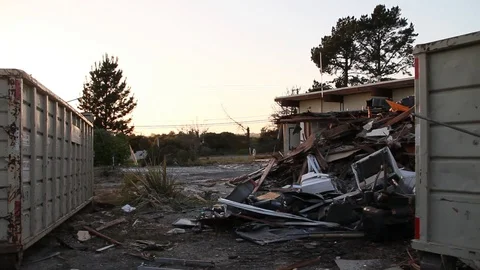 Chaotic shaky shot of trash in construction area Stock Footage 95114435