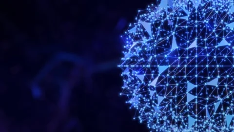 Chaotic Spherical Network: High-Tech 3D Render with Elements of AI Stock Footage 252586924