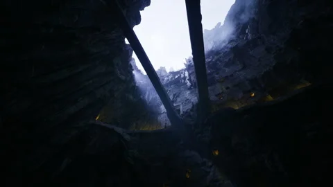 Chaotic storm scene. Thunderstorm over bridges with mist and trembling ropes Stock Footage 342433781