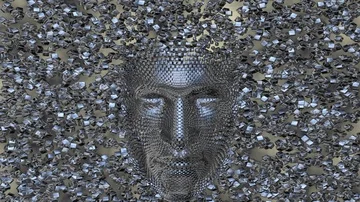 Chaotic swarm of  cubes forming into a human face Видео 86032057