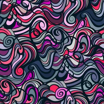 Chaotic swirly seamless pattern in violet, pink, and grey. Stock Illustration