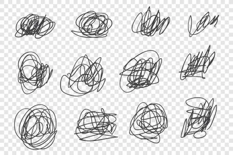 Chaotic tangled scrawls vector illustrations set Stock Illustration