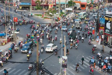 Chaotic traffic in Saigon Stock Photos