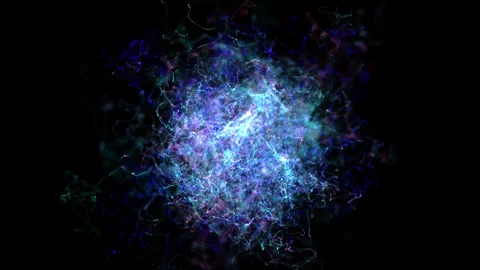 Chaotic trembling of thin glowing lines on black background Stock Footage 285037359