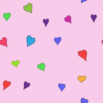 Chaotic vector colored doodle hearts seamless pattern - for Valentine's day Stock Illustration