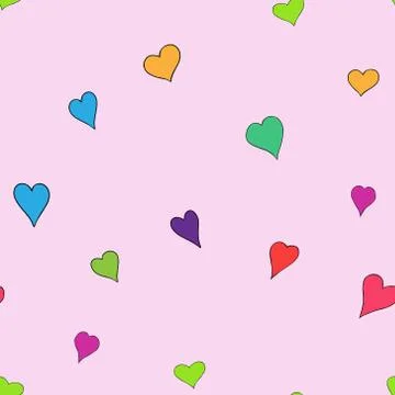 Chaotic vector colored doodle hearts seamless pattern - for Valentine's day Stock Illustration