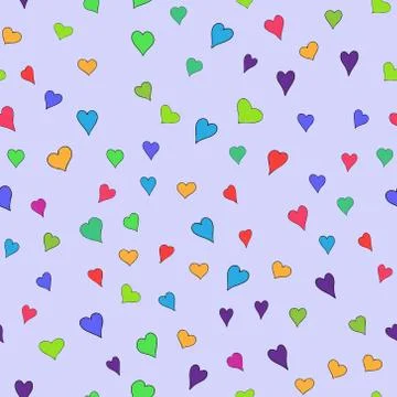 Chaotic vector colored doodle hearts seamless pattern - for Valentine's day Stock Illustration