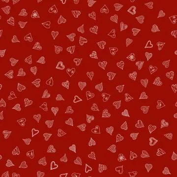 Chaotic vector red doodle hearts seamless pattern - for Valentine's day Stock Illustration
