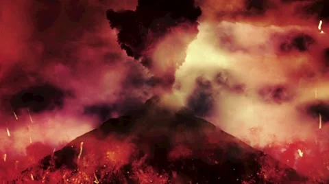 Chaotic Volcanic Eruption with Fire and Flames From a Volcano Stock Footage 61299651