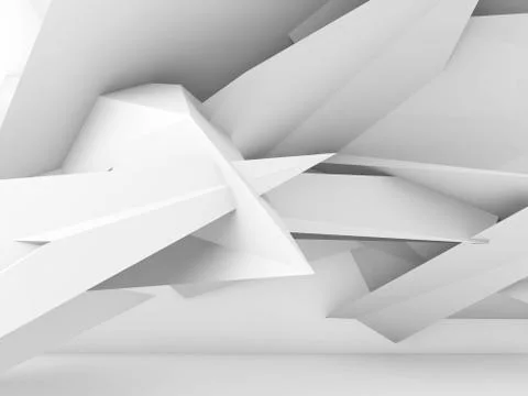 Chaotic white triangular installation, abstract cgi 3d Illustrazione stock