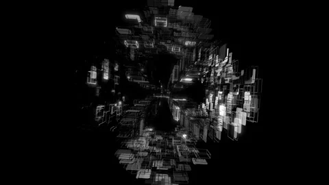 Chaotic Wireframe Data Tunnel Server Corridor Processing Stock Footage 344348061