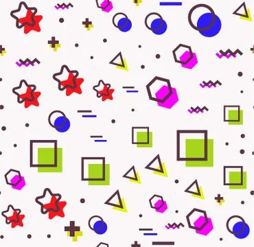 Chaotic Zigzag, wave, circle, plus, cross of swatches memphis seamles pattern イラスト素材