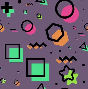 Chaotic Zigzag, wave, circle, plus, cross of swatches memphis seamles pattern Illustrazione stock