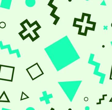 Chaotic Zigzag, wave, circle, plus, cross of swatches memphis seamles pattern Stock Illustration