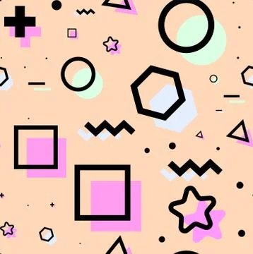 Chaotic Zigzag, wave, circle, plus, cross of swatches memphis seamles pattern Illustrazione stock
