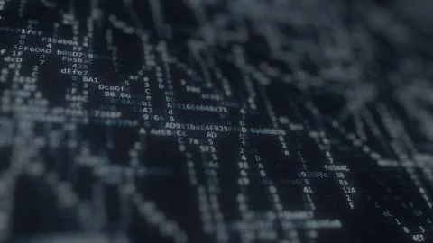 Chaotically flashing computer symbols on the screen. 3D rendering Stock Illustration