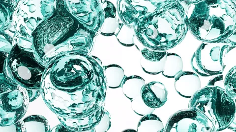 Chaotically moving glass spheres in backlight 3D render, abstract changing Stock Footage 229813188