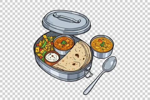 Chapati with curry in a tiffin box vector illustration Stock Illustration