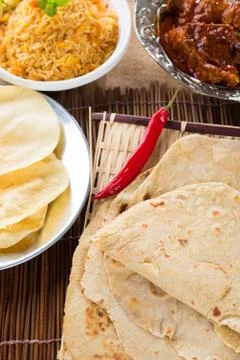Chapati or flat bread, indian food, made from wheat flour dough. roti canai a Stock Photos