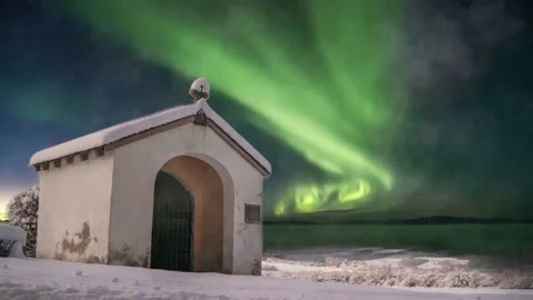 Chapel Aurora Borealis Cinemagraph Loop Timelapse Stock Footage 214141999