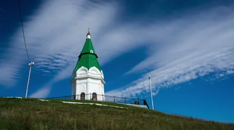 Chapel on the background of clouds, time lapse Stock Footage 43259252