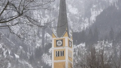 Chapel on a background of mountains Stock Footage 71218997