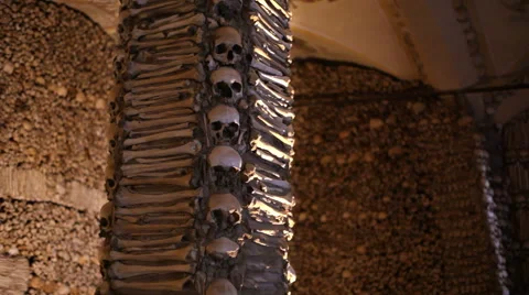 Chapel of Bones pillar, skeletons, skulls, church, Evora, Portugal Stock Footage 59615225