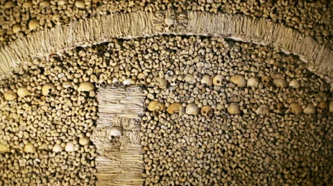 Chapel of Bones wall, skeletons, skulls, church, Evora, Portugal Stock Footage 59615413